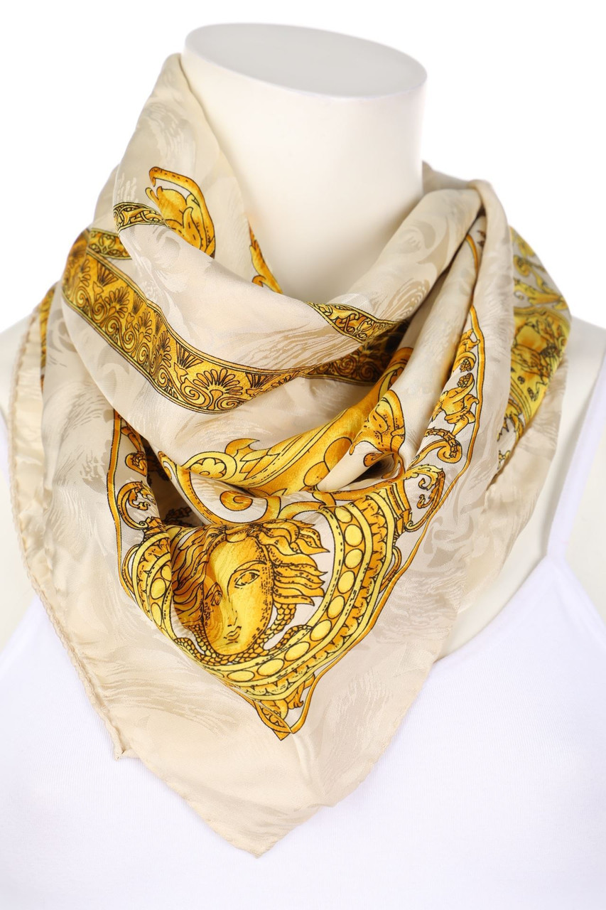 小物 VERSACE scarf silk100% VERSACE - silk scarf with Logo-Print