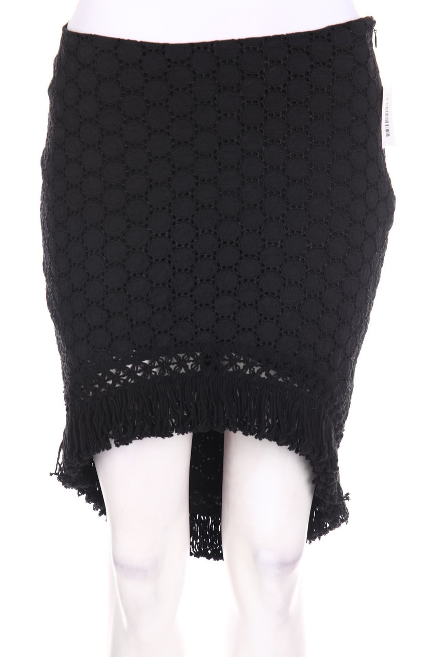 Ohne Label - Vokuhila-Spitzen-Minirock mit Fransen - M