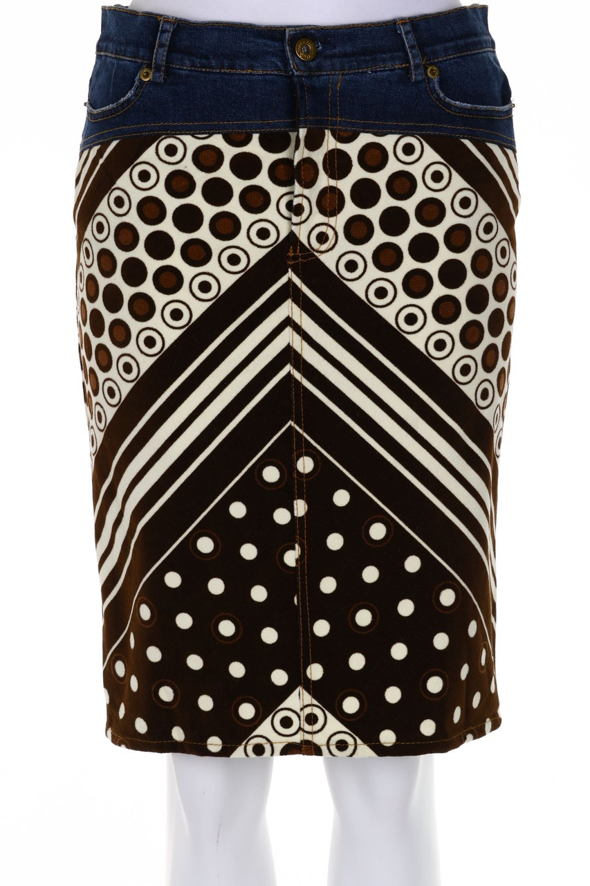 D&G DOLCE & GABBANA - Denim-Bleistift-Rock mit Samt mit Geo-Print - D 36