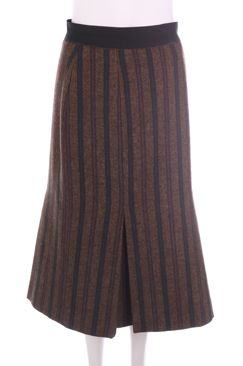 Ohne Label - Midi-Falten-Rock aus Woll-Mix mit Streifen - L