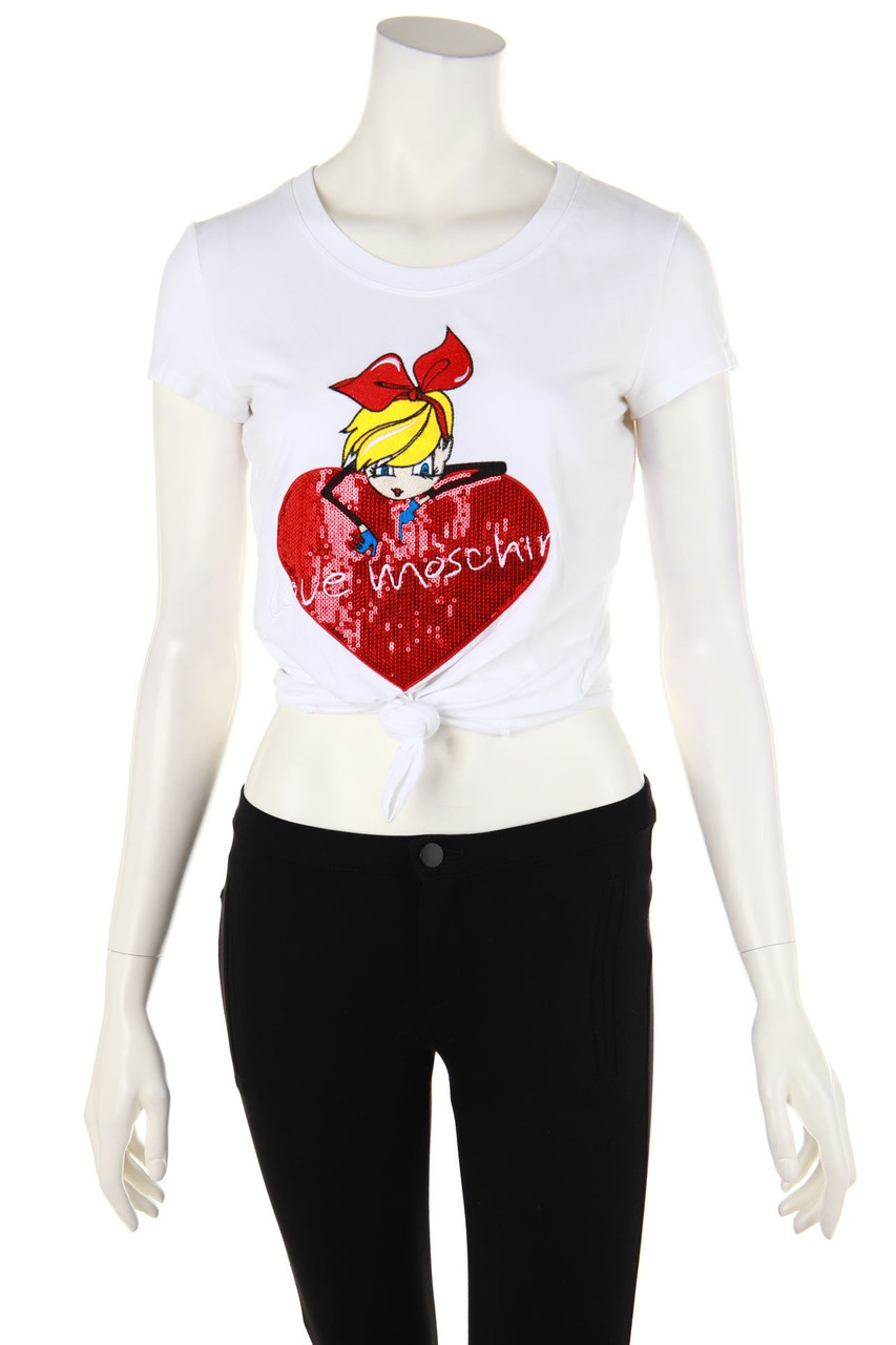 LOVE MOSCHINO - Cropped-Kurzarm-Shirt mit Logo-Applikation - D 36
