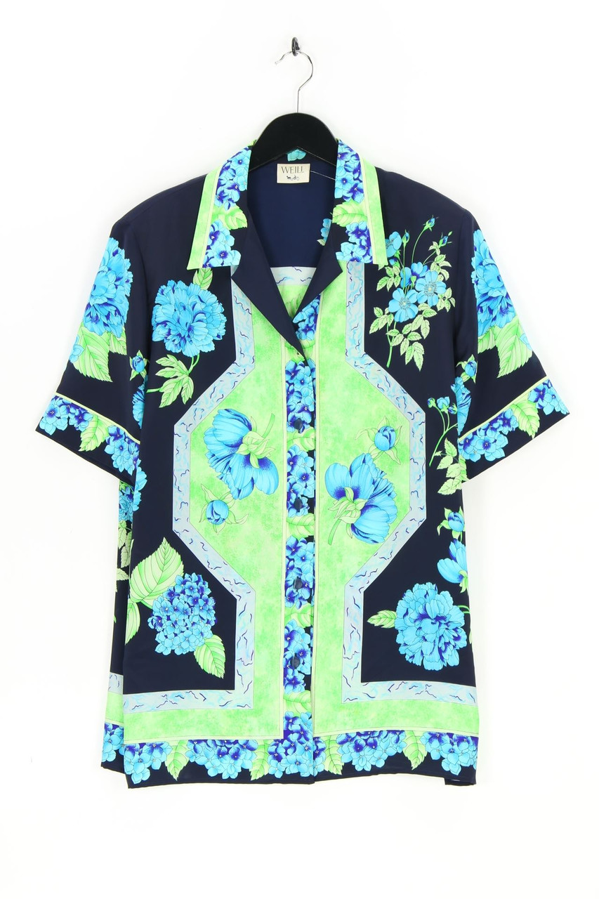 WEILL - Vintage-Kurzarm-Bluse mit floralem Muster - D 46
