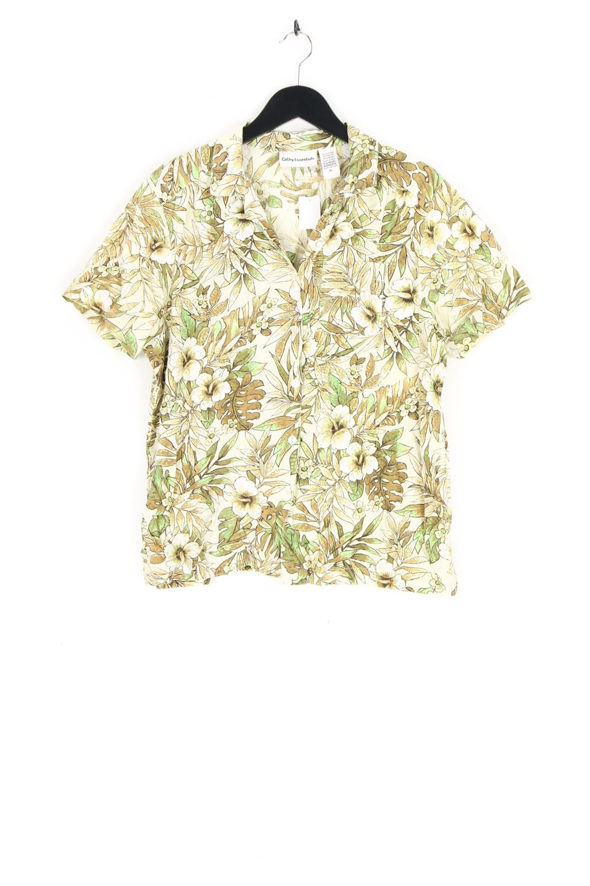 VINTAGE - Kurzarm-Bluse mit Tropical Print - XL