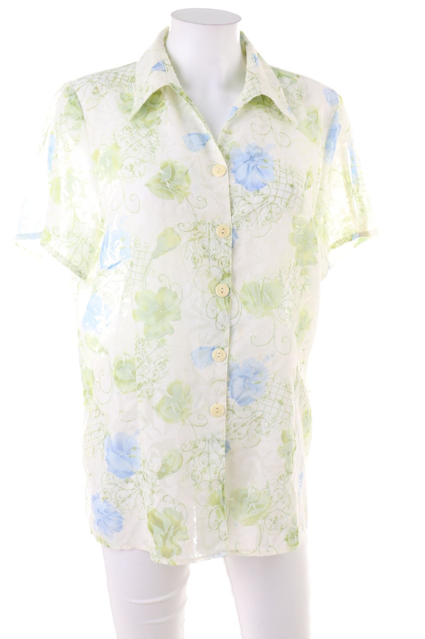 Ohne Label - Kurzarm-Bluse mit floralem Muster - D 44