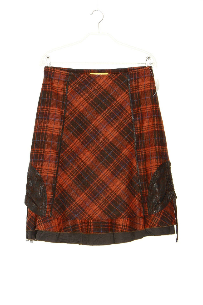 BiBA - Karo-Rock aus Woll-Mix im Layer Look mit Kunstleder-Details - D 34