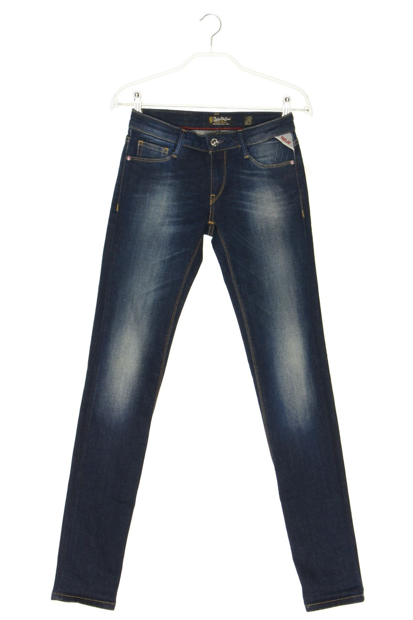 Replay Blue Jeans - Used Look Skinny-Jeans mit Stretch mit Logo-Applikation - W24