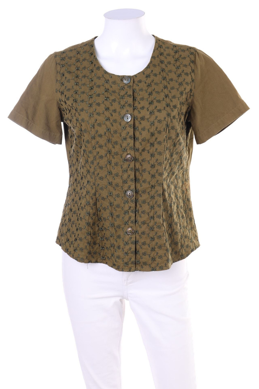 VINTAGE - Kurzarm-Bluse mit Stickereien - L