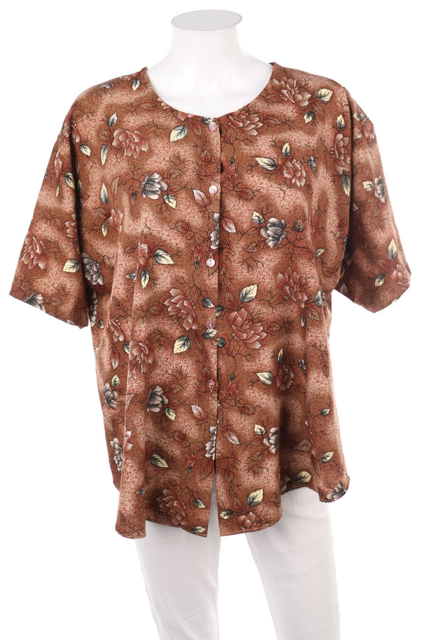 VINTAGE - Kurzarm-Bluse mit floralem Muster - D 46