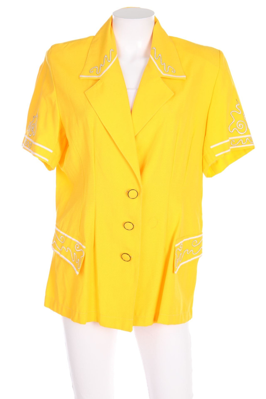 VINTAGE - Hemd-Bluse mit kurzem Ärmel mit Stickereien - D 44-46