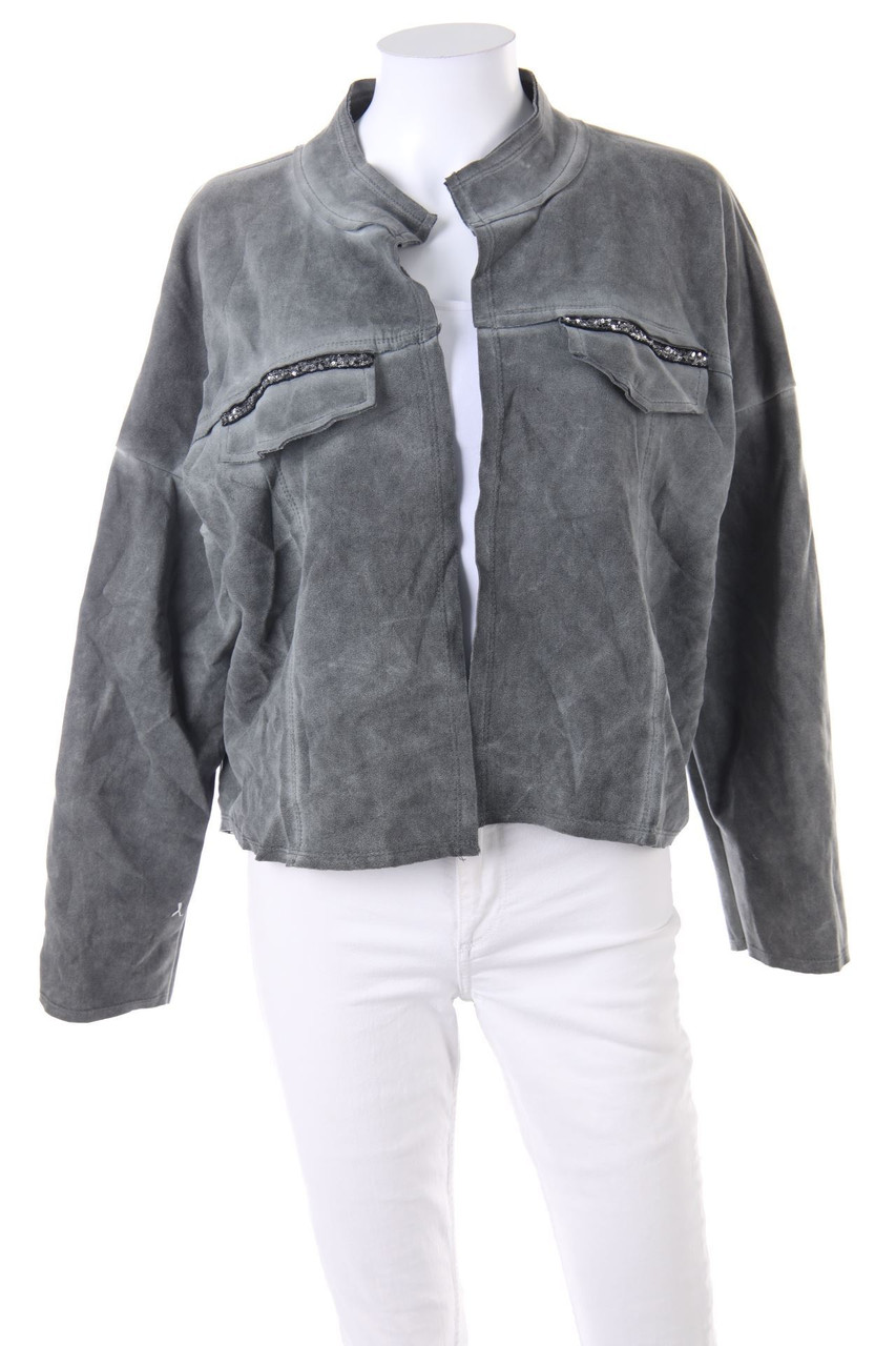 Ohne Label - Garment Dyed-Kunstlederjacke mit Pailletten - M