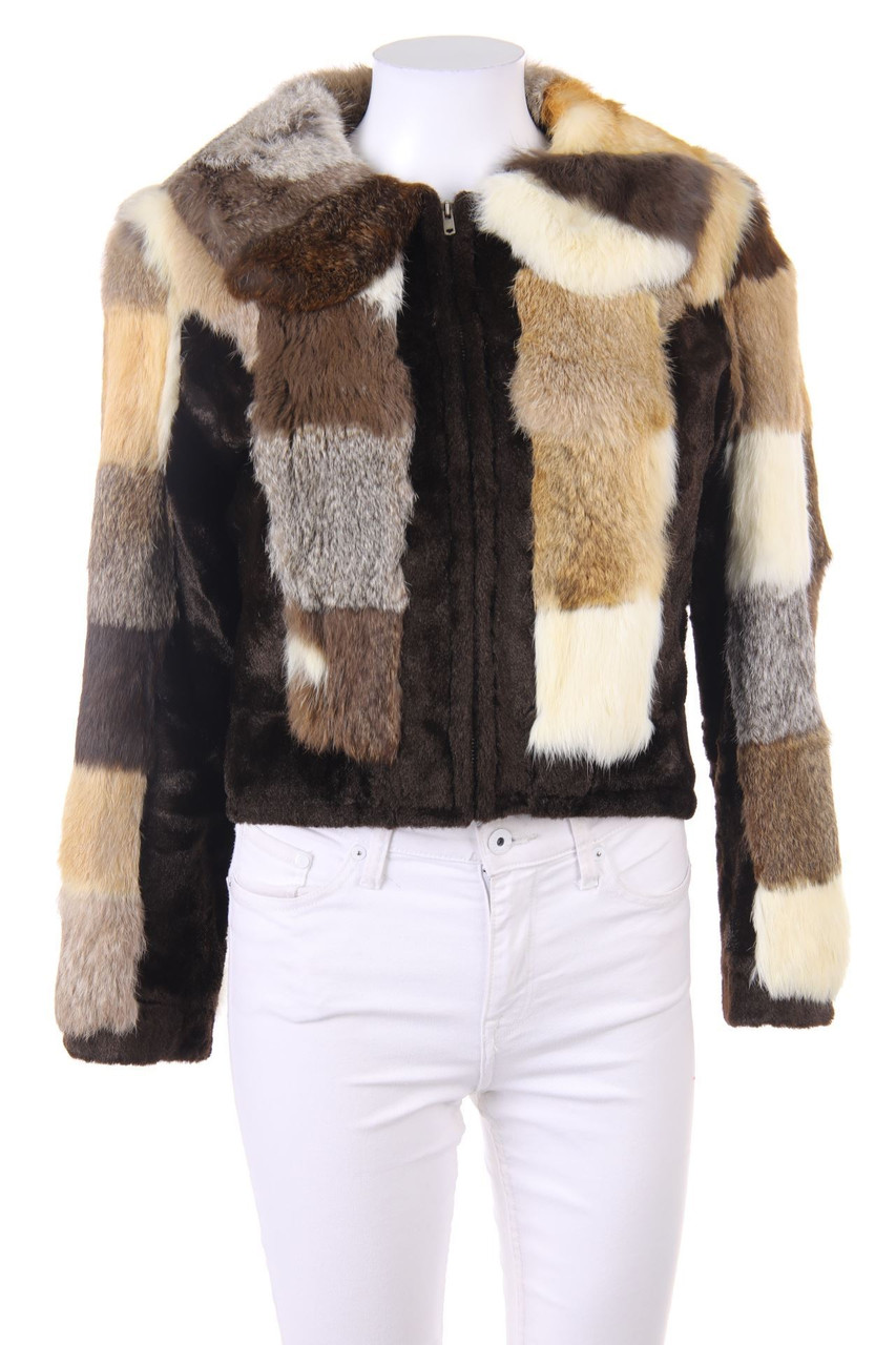 I. FLASHMAN & SONS LTD. - Vintage-Cropped-Real Fur Jacket, Patchwork Style - M