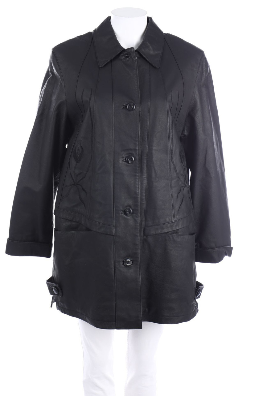 VINTAGE - Echt-Leder-Mantel mit Stickereien - D 40