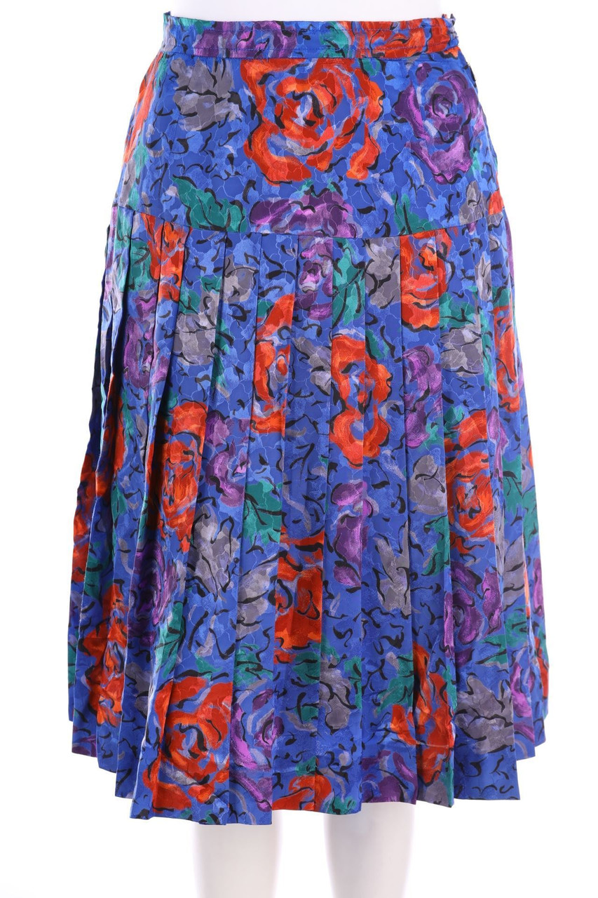 VINTAGE - Plissé-Rock mit Blumen-Print - D 36