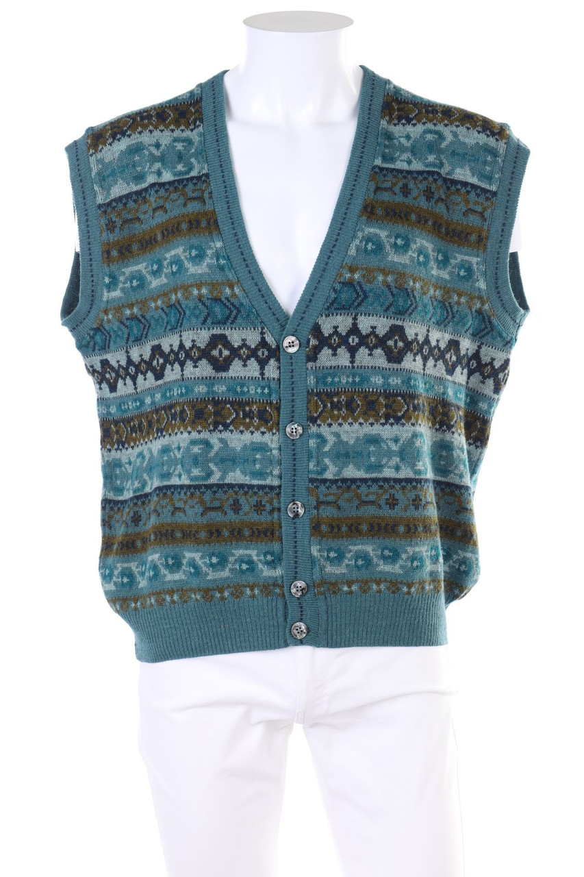 LIBERTY Knitwear - Strick-Weste aus Alpaka-Mix mit Ethno-Print - L
