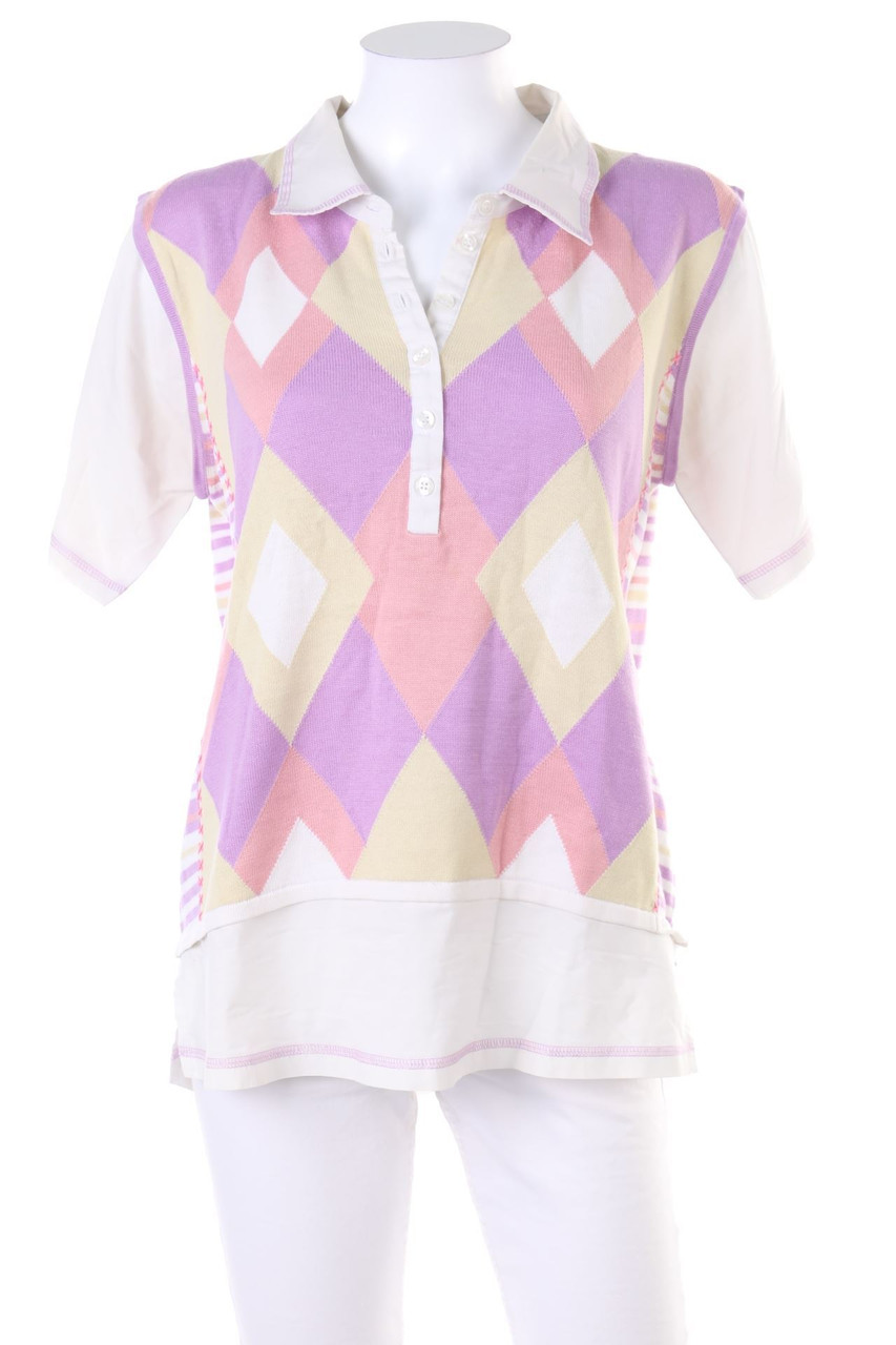 VINTAGE - Hemd-Bluse mit kurzem Ärmel im Layer Look - D 42