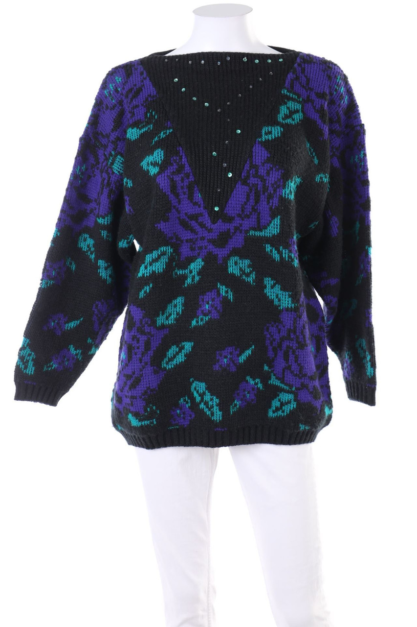 teelin´s - 80s-Strick-Pullover aus Woll-Mix mit Pailletten - M