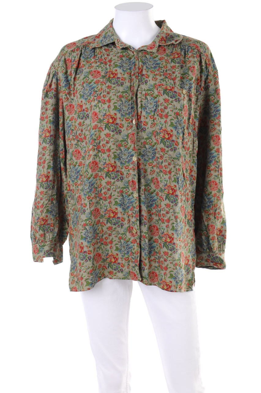VINTAGE - Hemd-Bluse mit Blumen-Print - D 44