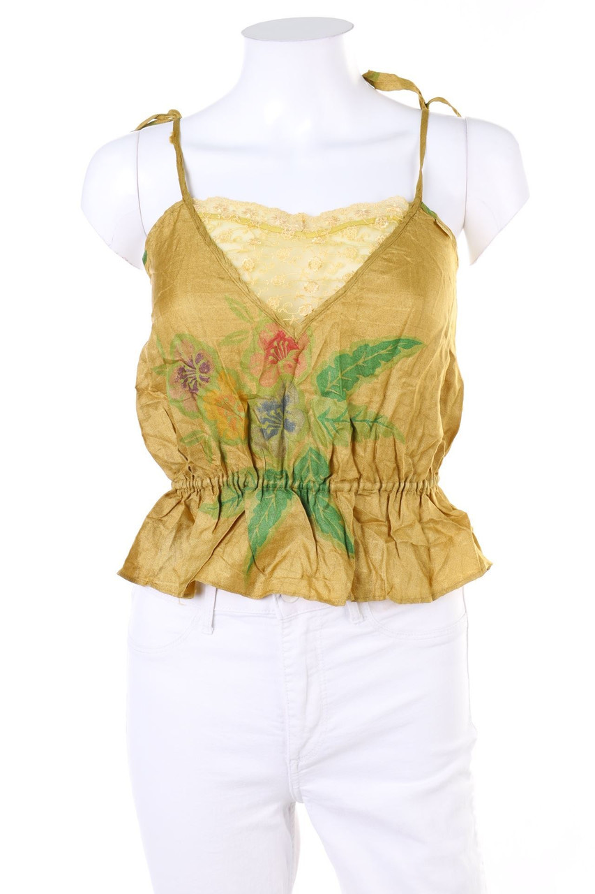 VINTAGE - Blusentop aus Seide mit Spitze - S