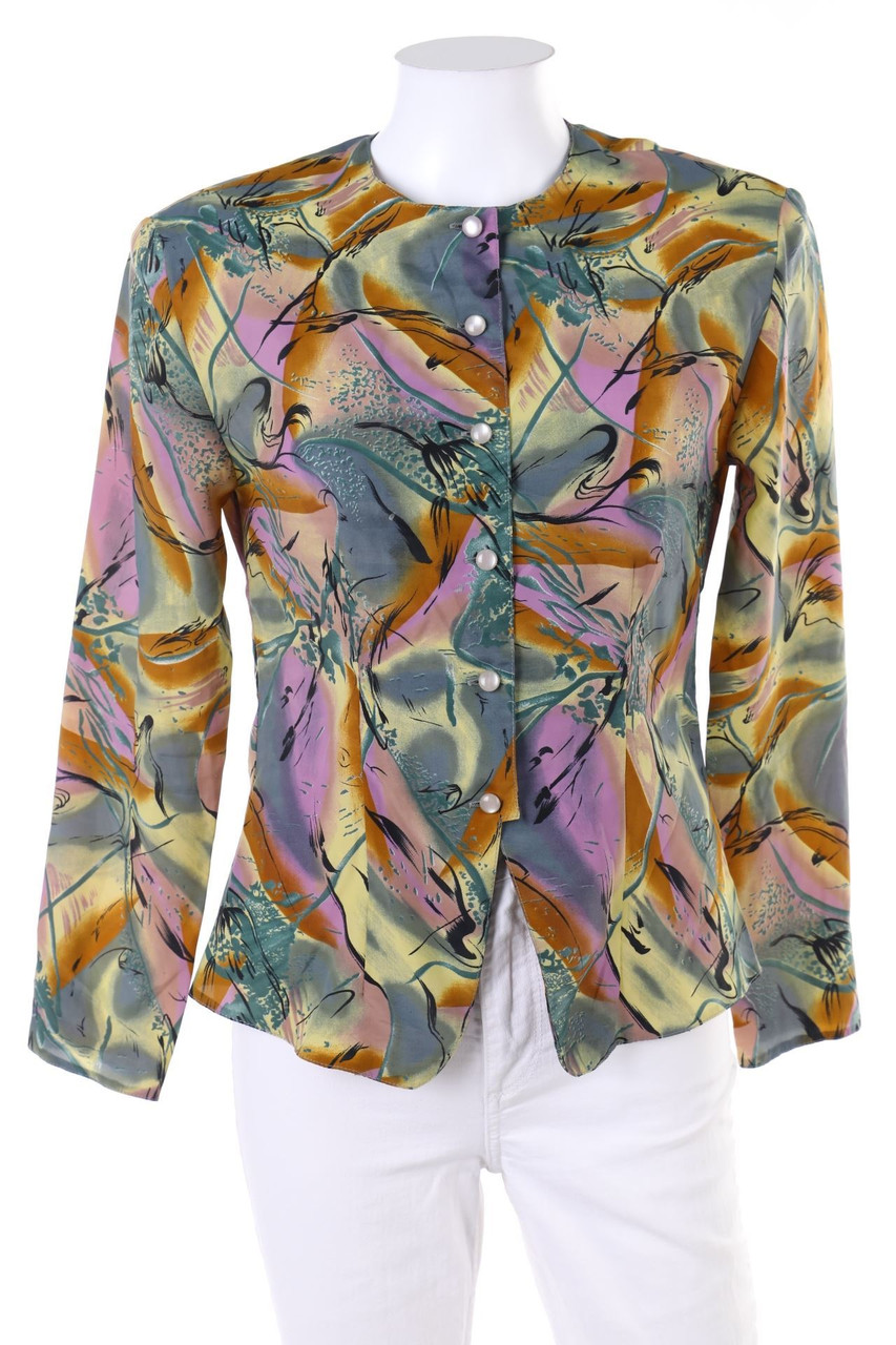 VINTAGE - Kurzarm-Bluse mit Print - D 40