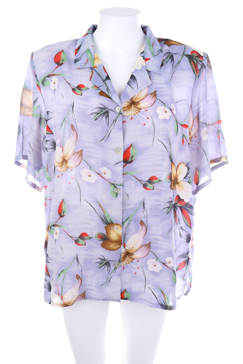 VINTAGE - Hemd-Bluse mit kurzem Ärmel mit Blumen-Print - D 46