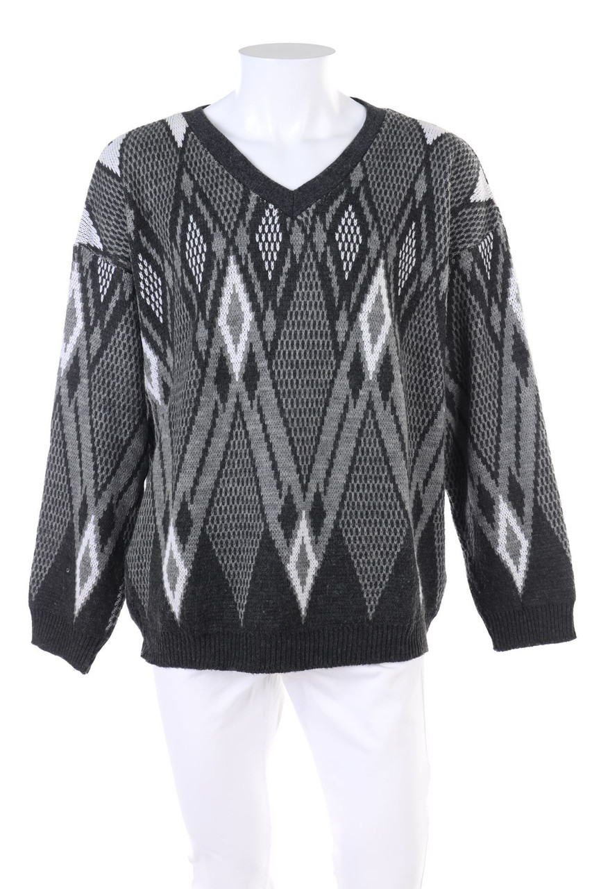 TOP FASHION GEAR - Vintage-V-Neck-Pullover mit geometrischem Muster - XL