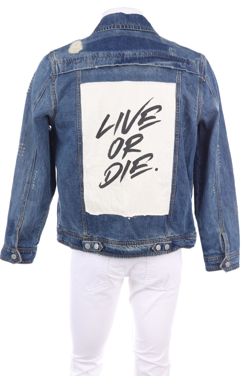 BLACK SQUAD - Destroyed-Jeans-Jacke mit Statement-Print - S