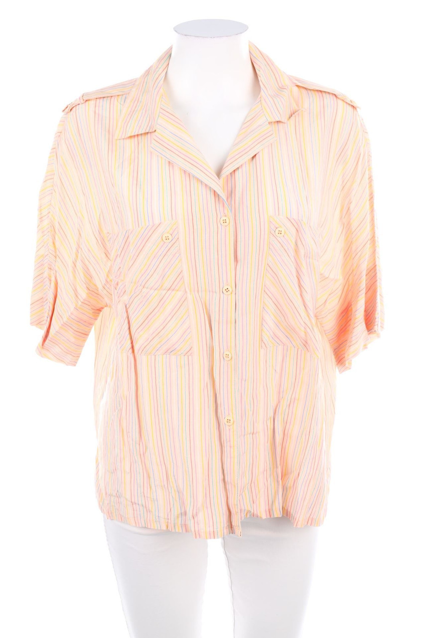 VINTAGE - Kurzarm-Bluse mit Streifen - D 44