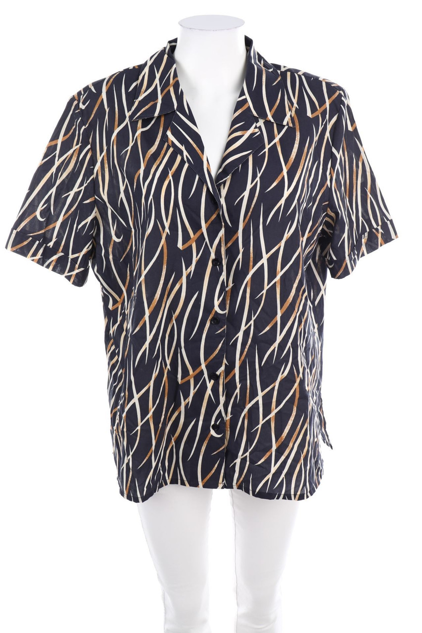 VINTAGE - Kurzarm-Bluse mit Print - D 42