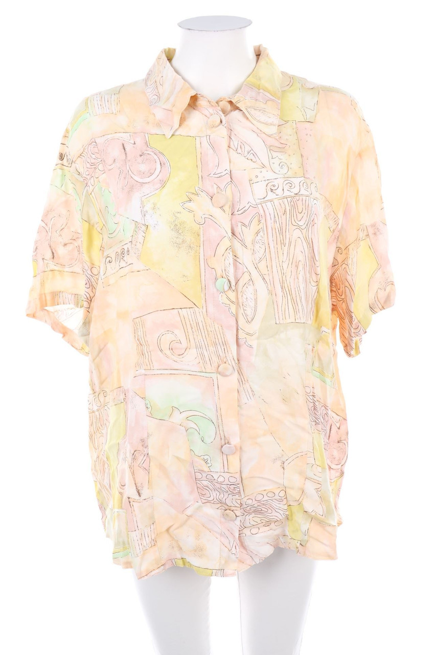 VINTAGE - Kurzarm-Bluse mit Print - D 46