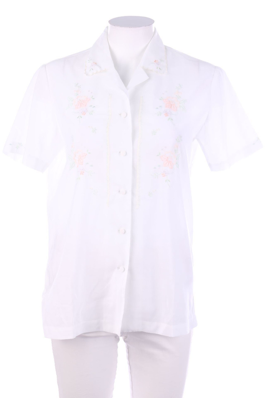 VINTAGE - Kurzarm-Bluse mit Stickereien - D 40