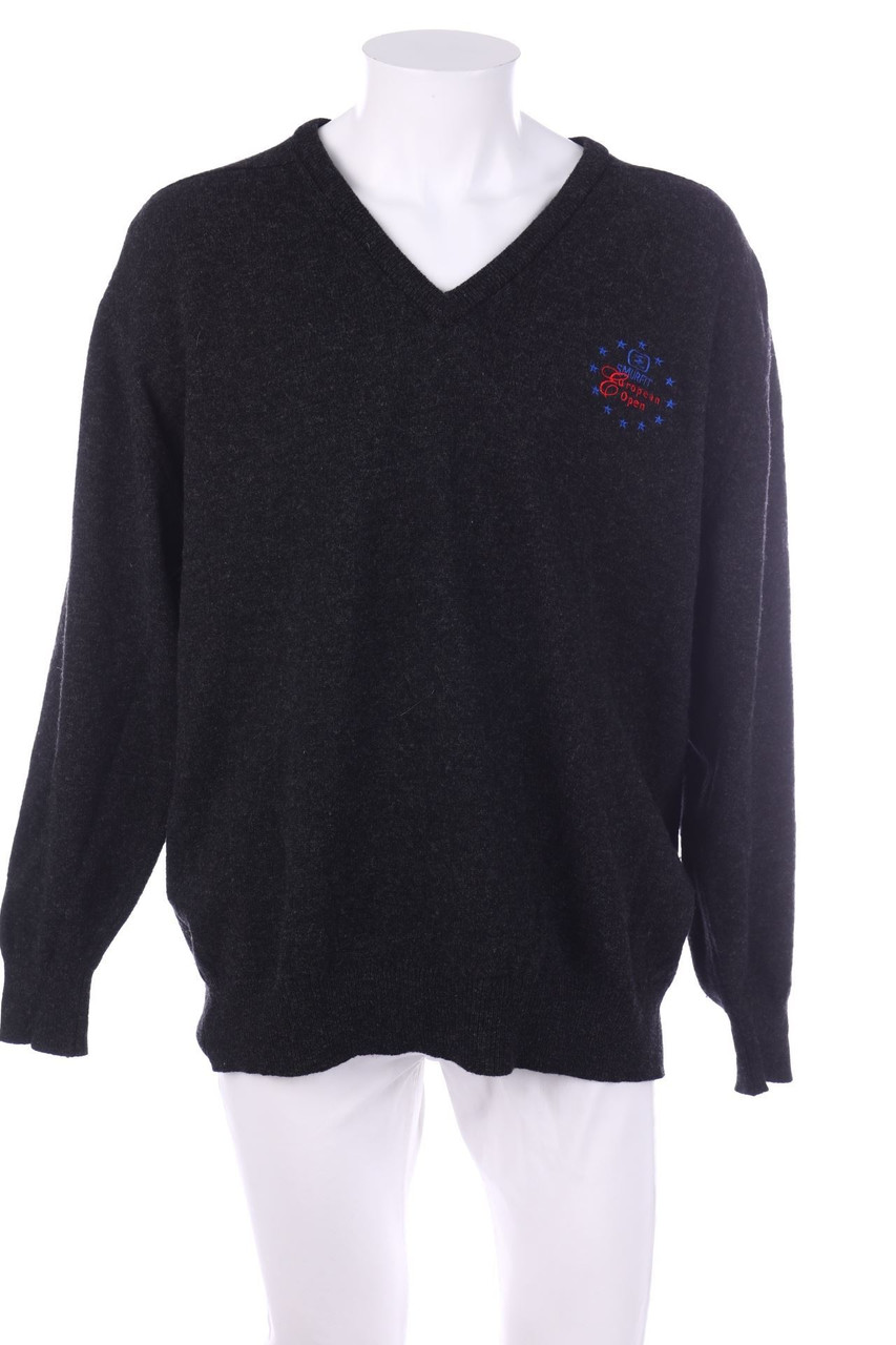 Castle Knitwear - Vintage-V-Neck-Pullover aus Wolle mit Stickereien - XL