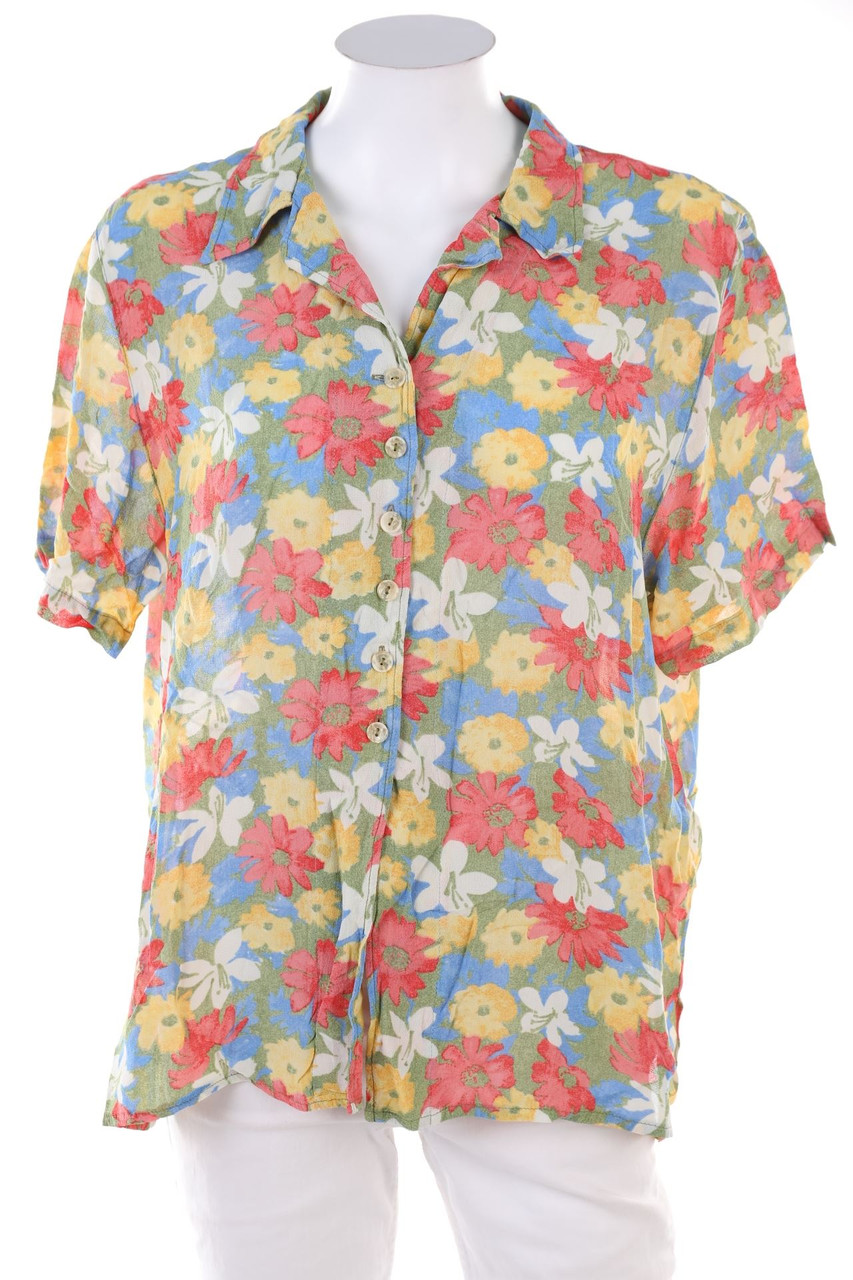 La Strada - Vintage-Hemd-Bluse mit kurzem Ärmel mit Blumen-Print - D 44