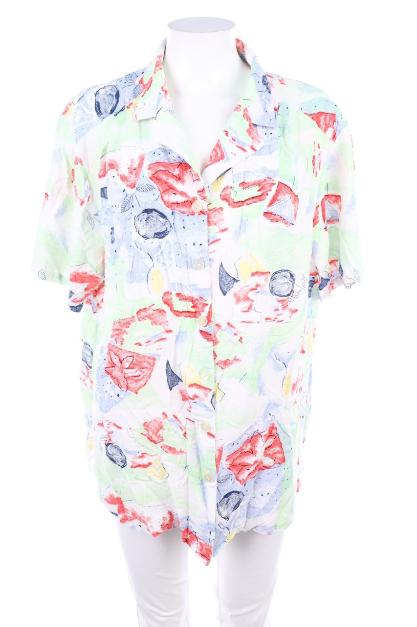 VINTAGE - Print-Hemd-Bluse mit kurzem Ärmel aus Viskose - D 48
